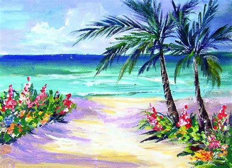 It is hand painted by me and features a calm ocean sunset / sunrise with palm tree leaves around the edges. Beach View - Acrylic Painting Lessons for Beginners to ...