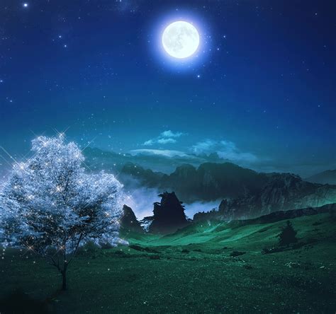 Hermoso Cielo Nocturno Azul Noche Naturaleza Fondo De Pantalla