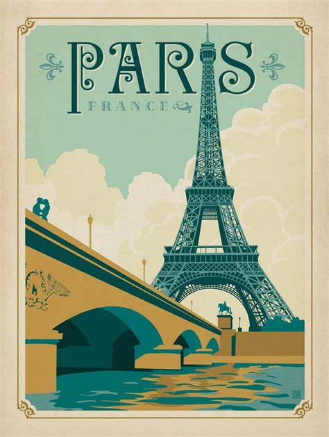Paris France Eiffel Tower Vintage Travel Poster