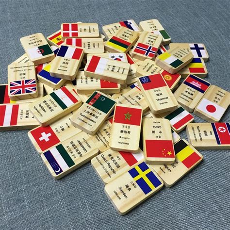 Children Country Flags Wooden Domino Blocks Educational Toykids Wooden