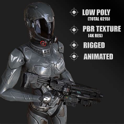 3d model sci fi female armor vr ar low poly rigged cgtrader