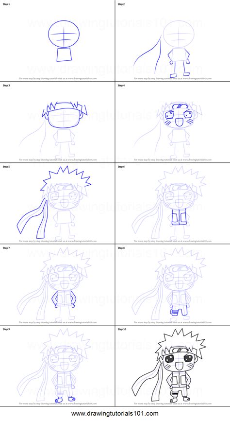 How To Draw Kawaii Naruto Uzumak Printable Step By Step Drawing Sheet