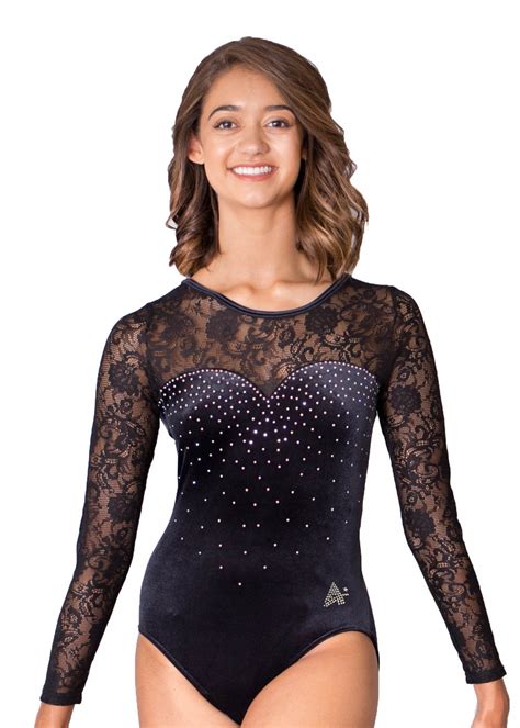 Evelyn M3f01 Black Velour Sweetheart Gymnastics Leotards With Lace