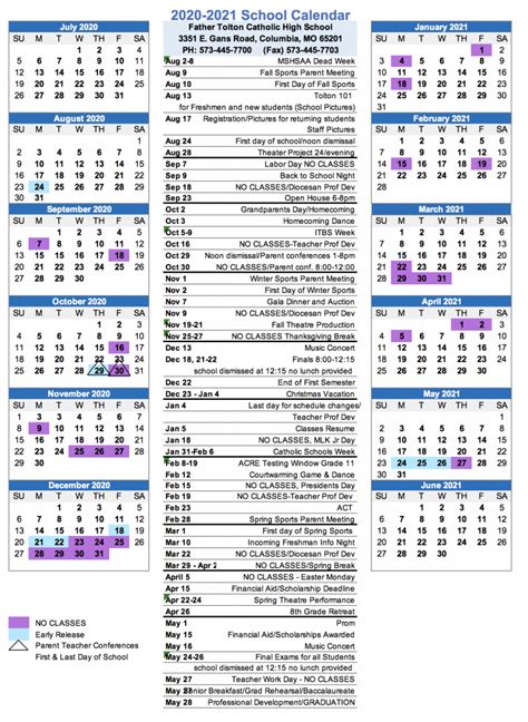2020 21 School Calendar Fr Tolton Catholic High School