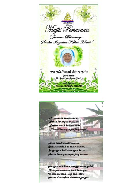Di sini admin ingin berkongsi contoh buku program dan pamplet sempena bulan kemerdekaan hasil daripada perkongsian dari rakan guru bagi sambutan bulan kemerdekaan yang tiba tidak lama lagi. Buku Program Majlis Persaraan