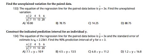 Solved Find The Unexplained Variation For The Paired Data