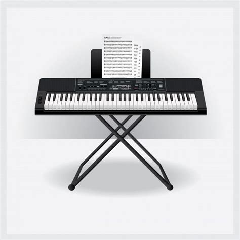 Instrumento de teclado com ilustração em vetor de nota de música