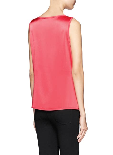 Lyst St John Pleated Satin Sleeveless Top In Red