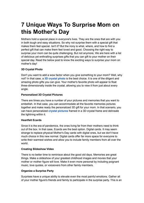 7 Unique Ways To Surprise Mom On This Mothers Day By 3d Crystal T Issuu