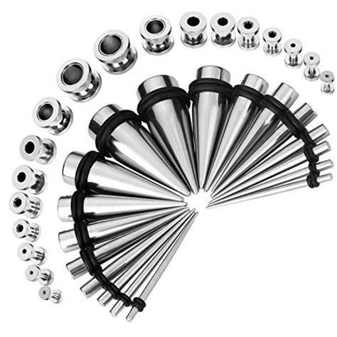 bodyj4you 36pc gauges kit ear stretching 14g 00g surgical steel taper screw fit tunnel plug