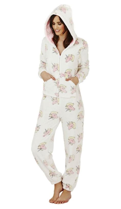 Ladies Unicorn Printed Fleece Onesie All In One Pyjamas Pajama