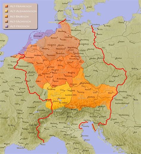 the germanic speaking area of the holy roman empire around ad 962 german language language