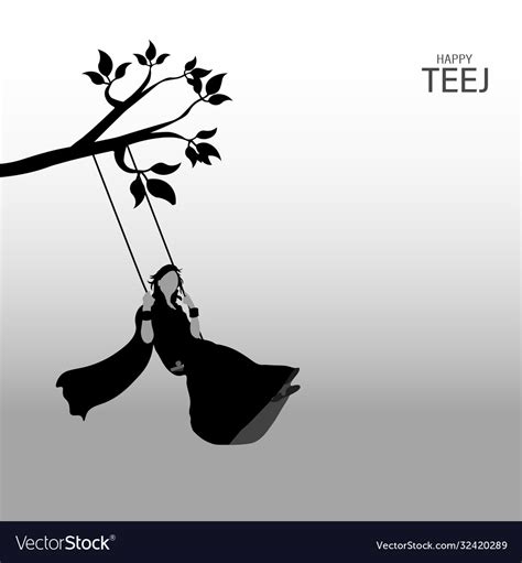 Teej Festival India Woman Swinging On A Tree Vector Image