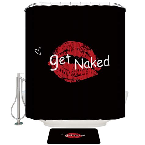 Funny Get Naked Shower Curtain Girl Quotes White Black Gray Silhouette Woman Lady Alphabet