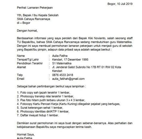 Inilah 8 Contoh Surat Lamaran Kerja Di Sekolah Paud Paling Lengkap