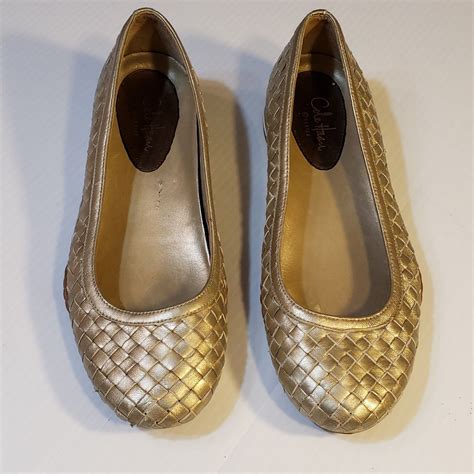 Cole Haan Nikeair Womens 65 Bria Woven Leather Flats Gold Slip On