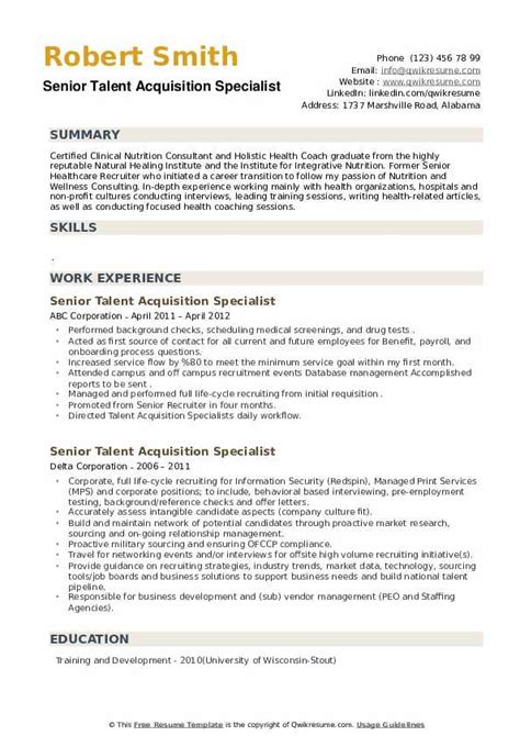 Talent Acquisition Manager Resume Sample