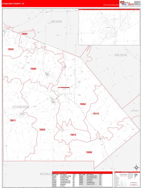 Atascosa County Tx Zip Code Wall Map Red Line Style By Marketmaps