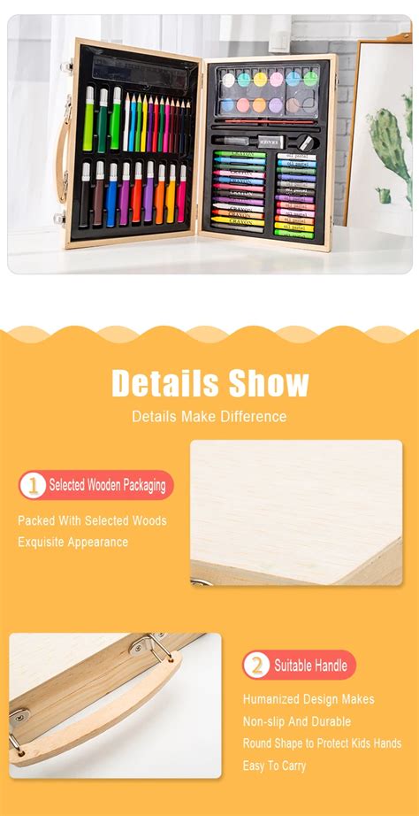 68 Pcs Wooden Box Colored Pencil Set Watercolor Brush Pens Drawing