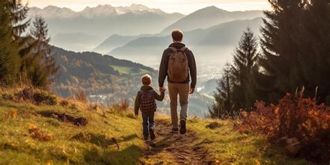 premium ai image father and son walk in nature