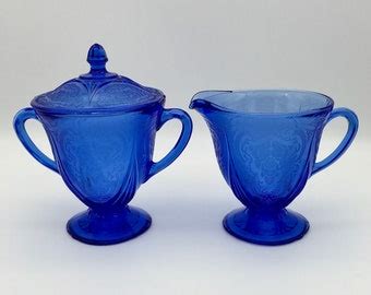 Vintage Hazel Atlas Cobalt Blue Glass Sugar And Creamer Set With