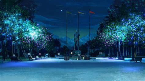 Arsenixc Everlasting Summer Night Trees Statue Flag