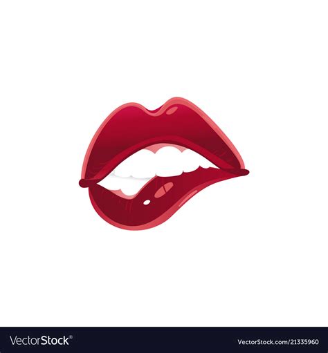 Cartoon Woman Sexy Red Lips Biting Royalty Free Vector Image