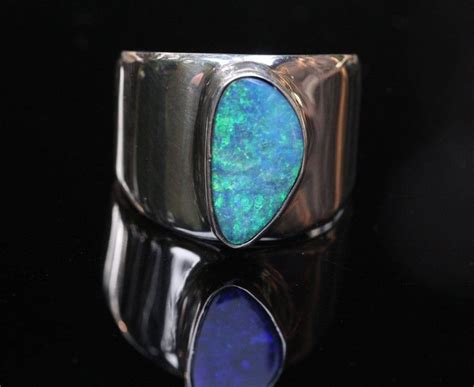 Large Green And Blue Australian Fire Opal Ring Size 7 Solid Etsy