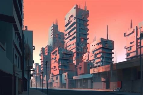 Digital Painting Of A Dystopian Future Cityscape With Imposing