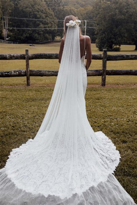 Pearly Long Veil Bridal Veil With Pearls Grace Loves Lace Uk