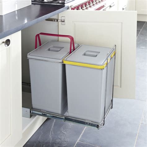 The long life nylon cam reliably opens and closes the lid when the bin is pulled out of the cabinet by opening the door. Pull Out Waste Bin, for Hinged Door Cabinets, 2x 24 Litres ...