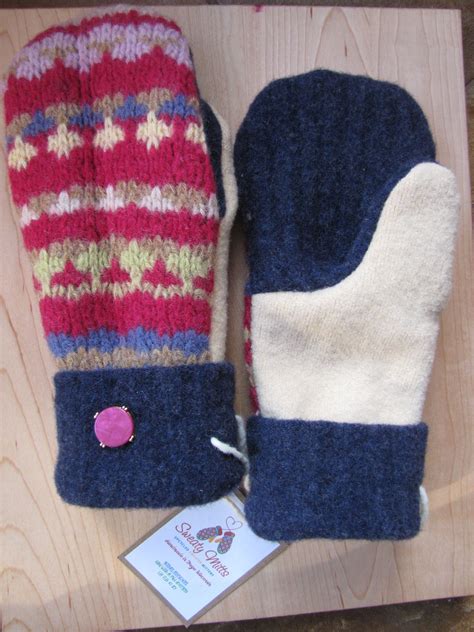 Sweaty Mitts Upcycled Sweater Mittens 100 Wool Fleece Lined Pink