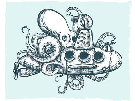 Giant Octopus Plays With A Submarine By Olena On Dribbble
