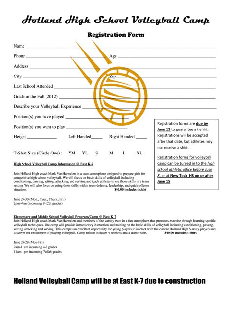 Volleyball Registration Form Template Fill And Sign Printable