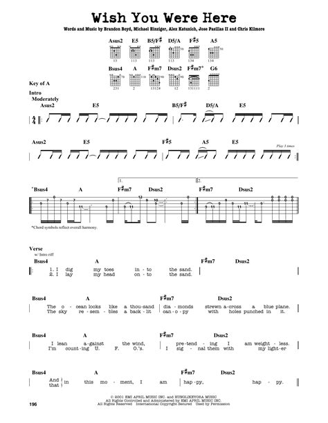 Wish You Were Here Sheet Music Incubus Guitar Lead Sheet