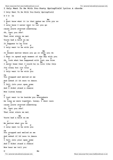 I Only Want To Be With You Dusty Springfield Lyrics Chords