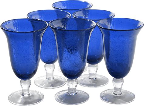 Artland Iris Seeded Cobalt 18 Ounce Footed Iced Tea Glass Set Of 6 Glassware
