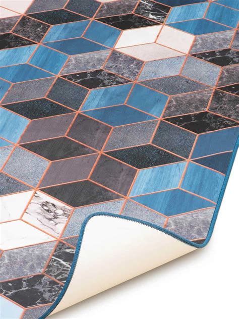 Vinyl Carpet Tapijt Vloerkleed Blue Cubes Marble Tarkett