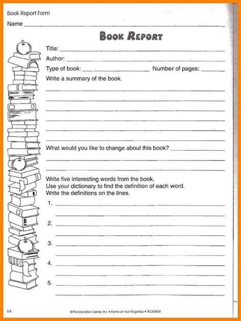 Book Report Worksheet 5th Grade