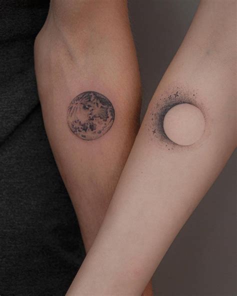 Matching Full Moon And Eclipse Tattoos For Couple
