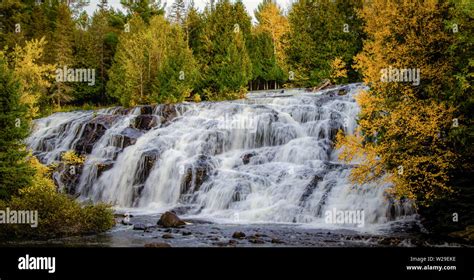 michigan fall colors panorama of beautiful bond falls in the upper peninsula of michigan