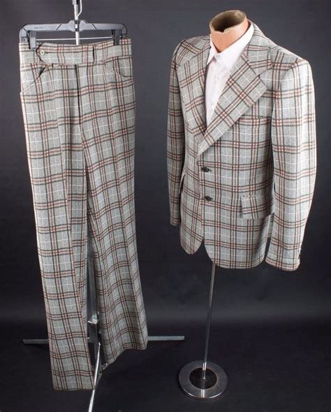 Vtg 70s Mens Polyester Plaid Leisure Suit Sz S Long 1970s Disco 1846