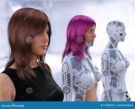 3d Rendering Of The Evolution Of Female Robots Stock Illustration