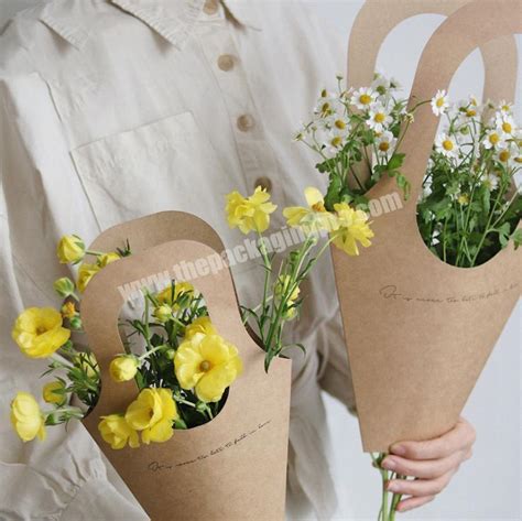 Kraft Paper Flower Tote Bag Flower Bouquet Packaging Double Sided