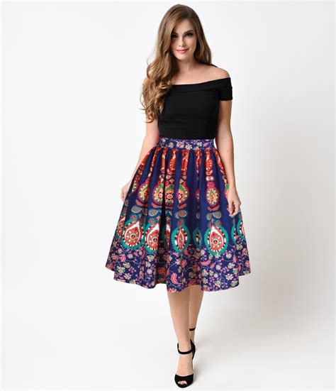 Buy Retro Floral Print Midi Skirts Women High Waist Vintage A Line Street