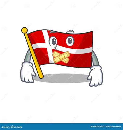 Flag Denmark Mascot Cartoon Character Style Making Silent Gesture Stock