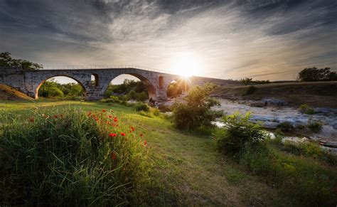 1162283 Sunlight Landscape Sunset Sea Flowers Rock Nature Grass