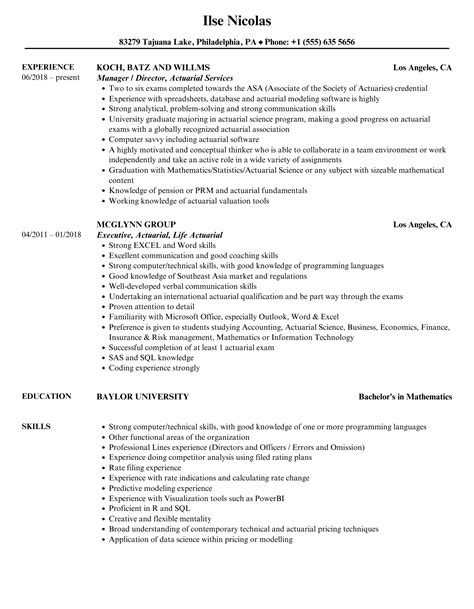 Actuarial Resume Samples Velvet Jobs