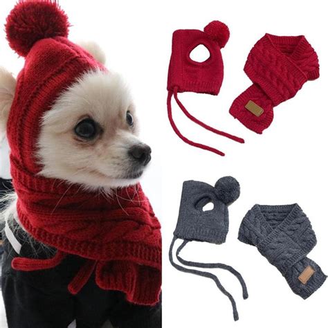 2018 Winter Warm Stripes Knitted Dog Hat Scarf Set Collar Puppy Caps