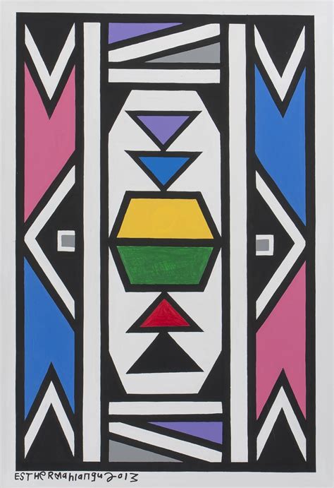 Esther Mahlangu Ndebele Pattern With Blue And Pink Mutualart